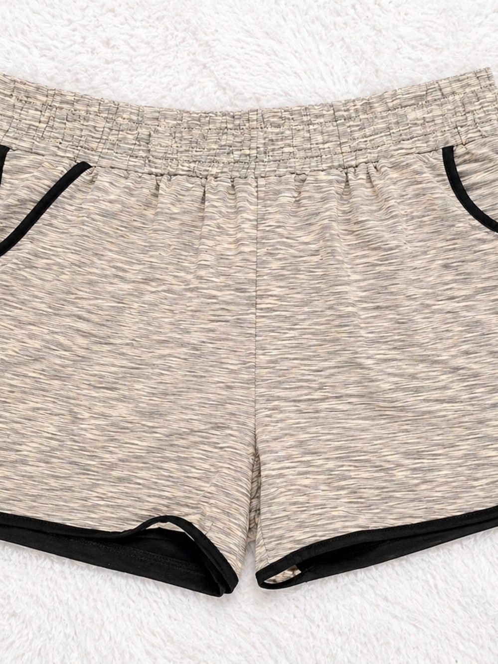 Beige Marled Women's Athletic Shorts with Black Trim